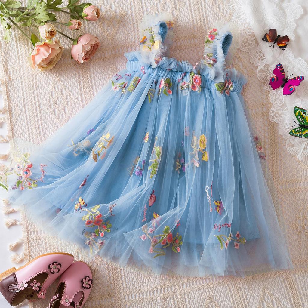 Mädchen Mode Niedlich Prinzessin Kleid Bunte Blumenstickerei Kleider