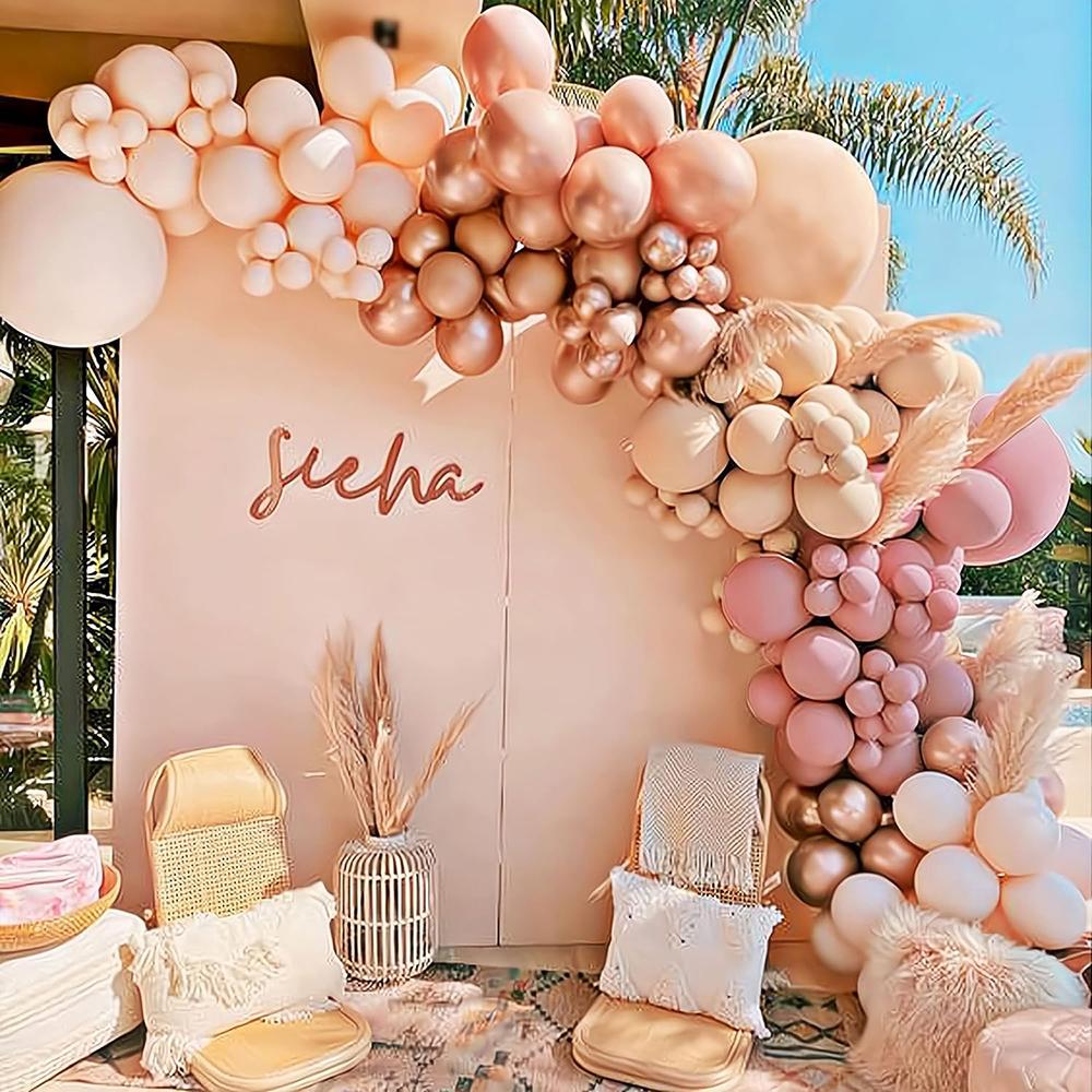Retro Pink Balloons Garland White Sand Nude Gold Balloons Arch Kit Wedding Gender Reveal Graduation New Year Decoration Globos