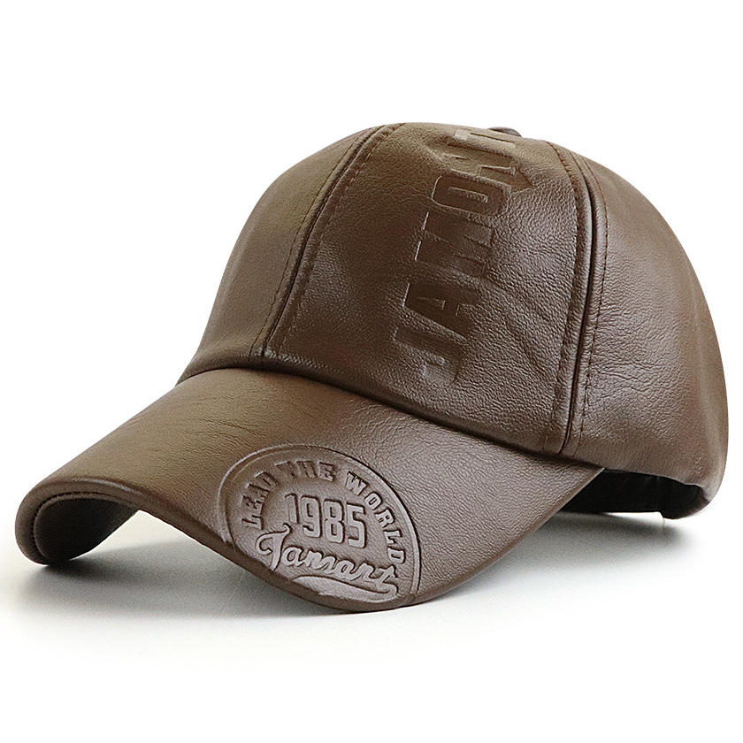 PU Leather Thicken Warm Vintage Baseball cap for Men Autumn Winter