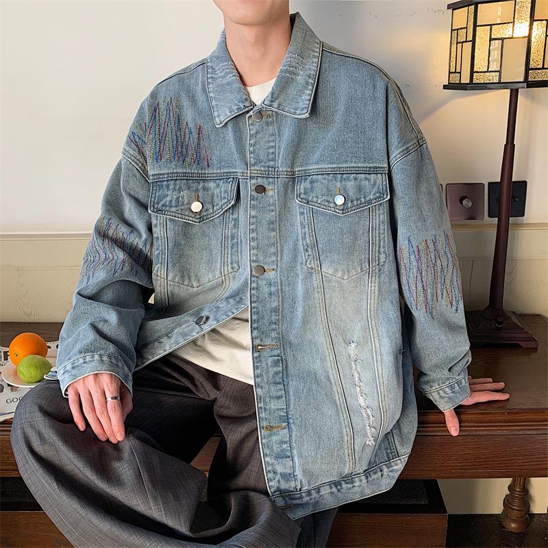 2025 American Vibe High Street Jacket Men's Spring Trendy Brand Retro Oversize Ruffian Handsome Versatile Denim Jacket