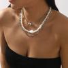 European and American Fashion Multi-layer Pearl Mixed and Matched Chain Necklace, Retro Geometric Beads Stacked Collarbone Chain Women