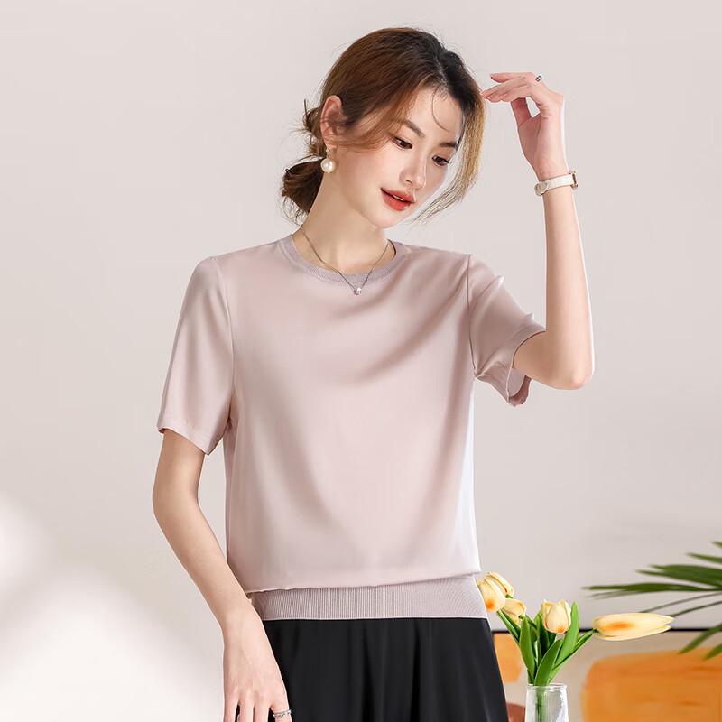 Women's Round Neck Mulberry Silk Short Sleeve T-Shirt