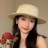 Korean Style Women's Straw Hat with Bow Tie Lace, Sun Protection, Versatile Summer Accessory for a Slimmer Face.
