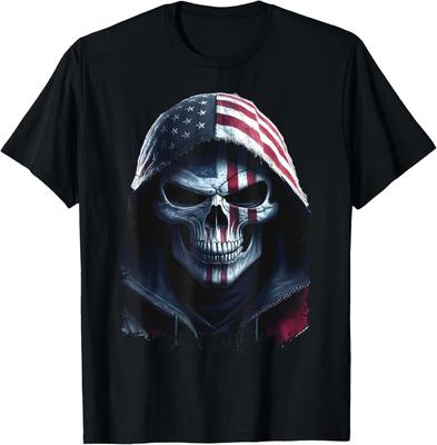 T-shirt Unisex con Teschio Bandiera Americana Falciatore con Cappuccio Bandiera USA Regalo