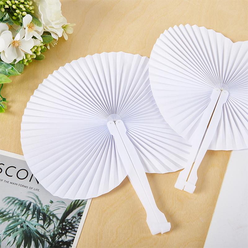 White Folding Paper Fans Heart Shaped Assortment With Plastic Handle For Diy Wedding Favor Party Bag Filler