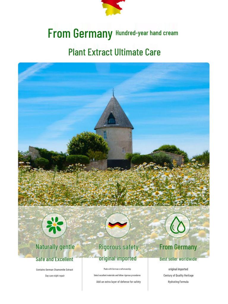 Portable German Chamomile Hand Cream - Travel Size, Refreshing, Non-Greasy, Hydrating & Moisturizing
