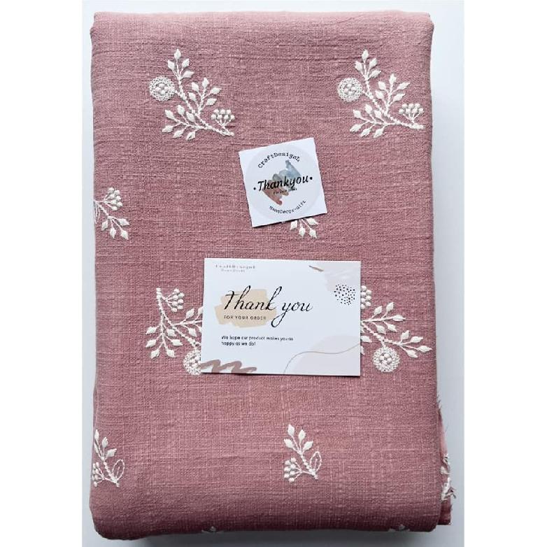 CraftDesignL Floral Cotton Embroidered Japanese Fabric for Quilting, Designer Linen Cotton by Yard (Pink)