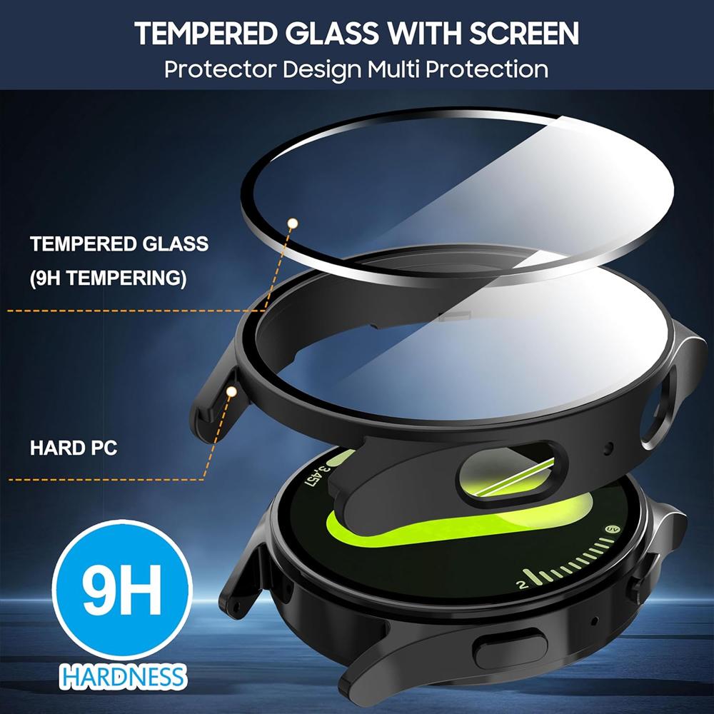 Case for Samsung Galaxy Watch 4/5/6/7 44mm 40mm Accessories Full Screen Protector Tempered Glass PC Bumper Cover Galaxy Watch 7