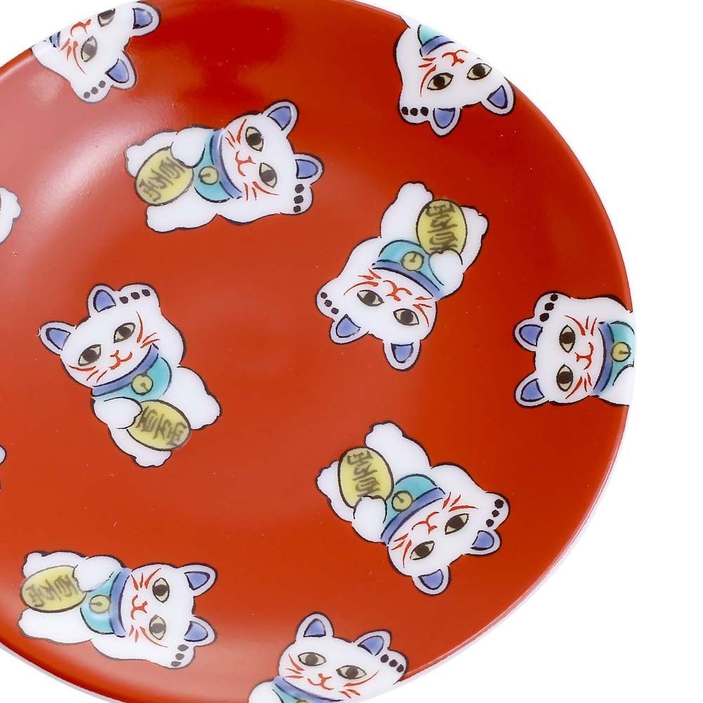 Small miniature lucky cat cat Kutani stylish interior Click Post shipping plate, plate, design, pattern, ceramic, ware, 9.5cm, auspicious, decoration,