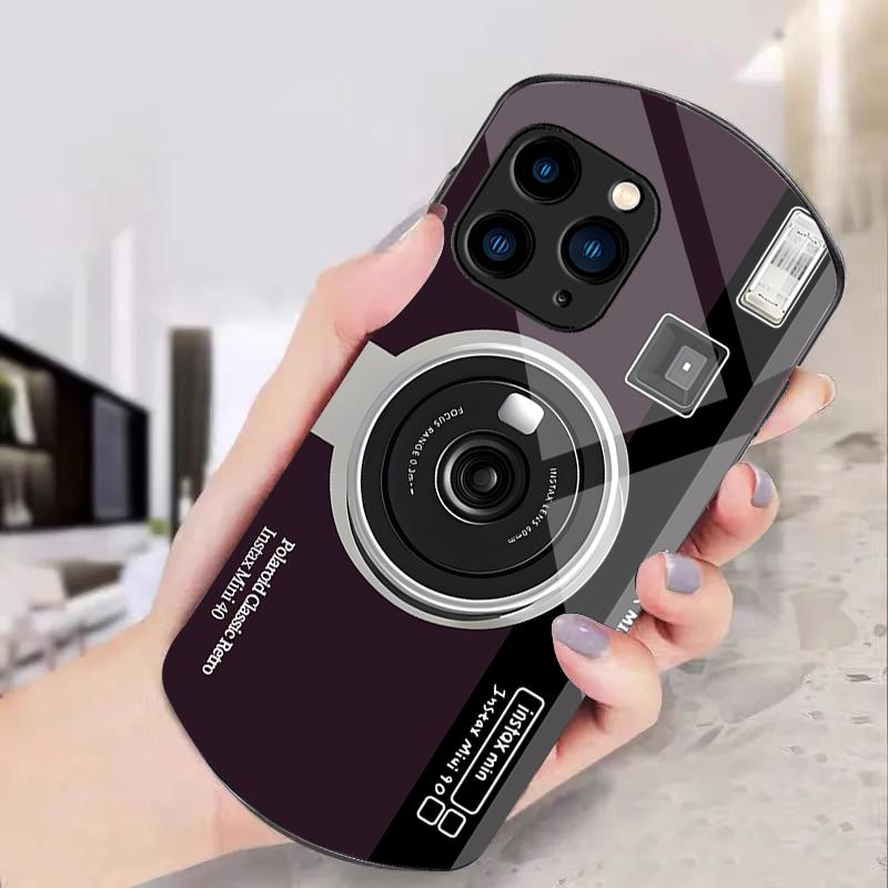 Alte Kamera Rose Lila Für Iphone 11 12 13 14 15 Pro Max Plus Mini 7 8 Se 2020 X Xs Xr Elliptische Gehärtetes Glas Handyhülle