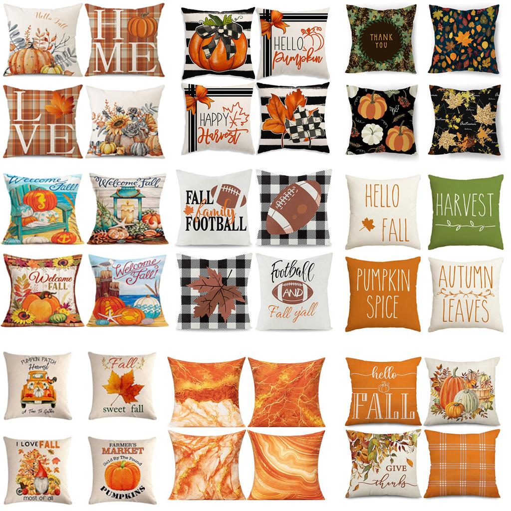 Autumn Harvest Pumpkin Letter Pillow Thanksgiving Flax Pillow Case Home Sofa Pillow Case