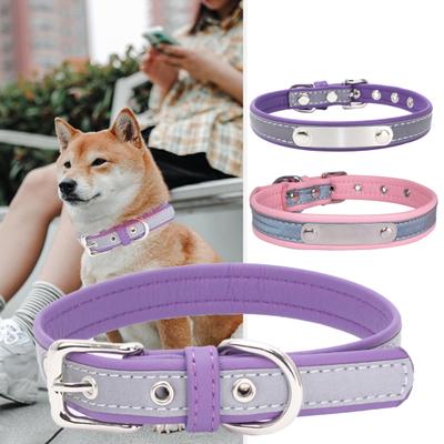 Hundewelpen Halsband Reflektierend Gravierbar Zinklegierung Verstellbar Hunde Halsband für den täglichen Gebrauch