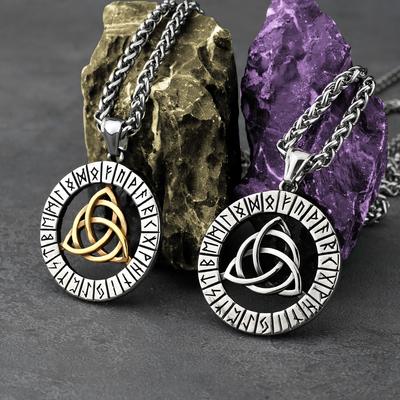 Vintage Viking Odin Rune Celtic Knot Necklace for Men's Stainless Steel Fashion Nordic Amulet Pendant Necklace Jewelry Wholesale