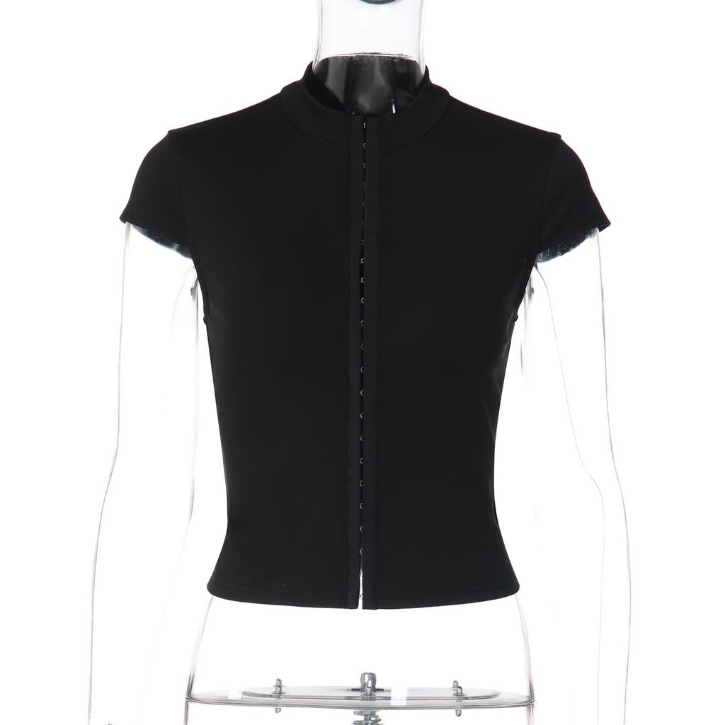 European and American style summer new product fashion Spice girl breasted design slim versatile top women's one