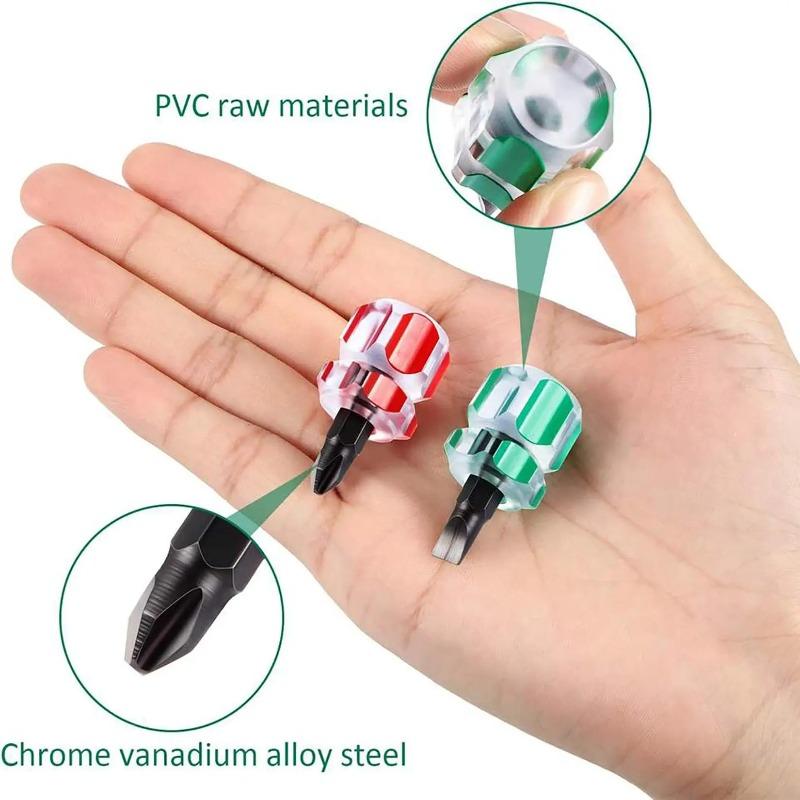 Short Screwdriver Flat Head Cross-Head 2-in-1 Set For Narrow Spaces Repairing Sewing Machines Hand Tools (Red&Green)