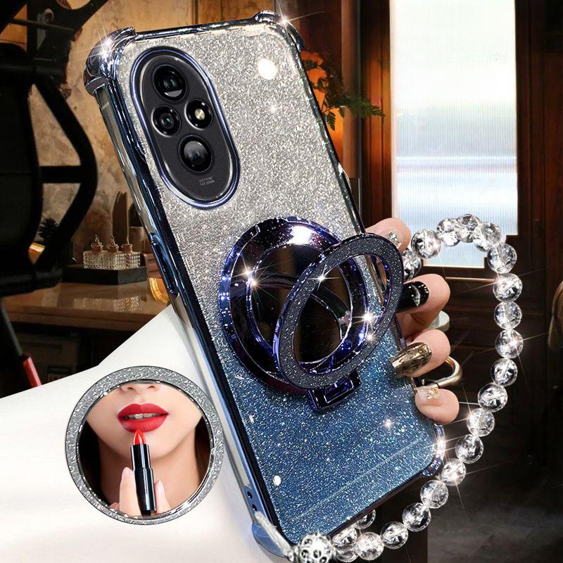 Shockproof GLITTER Plating Crystal Bracelet Magsafe Phone Holder Case For Huawei Honor 200 100 90 80 70 60 Pro Cover
