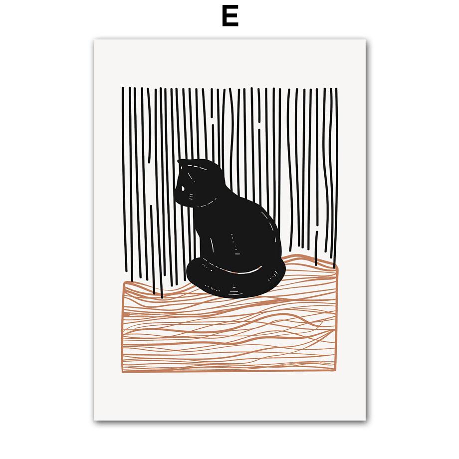 Schwarze Katze Linie Streifen Abstrakte Minimalismus Wand Kunst Leinwand Malerei Nordic Poster Und Drucke Wand Bilder Für Wohnzimmer Dekor