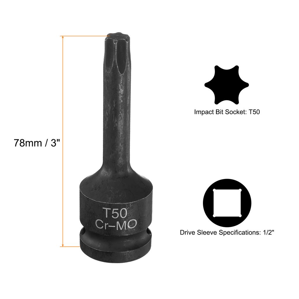 T20-T100 Torx Bit Socket 1/2" Drive 6 Point Torx Star Screwdriver Socket Adapter CR-MO Steel Lengthen Impact Bit Sockets