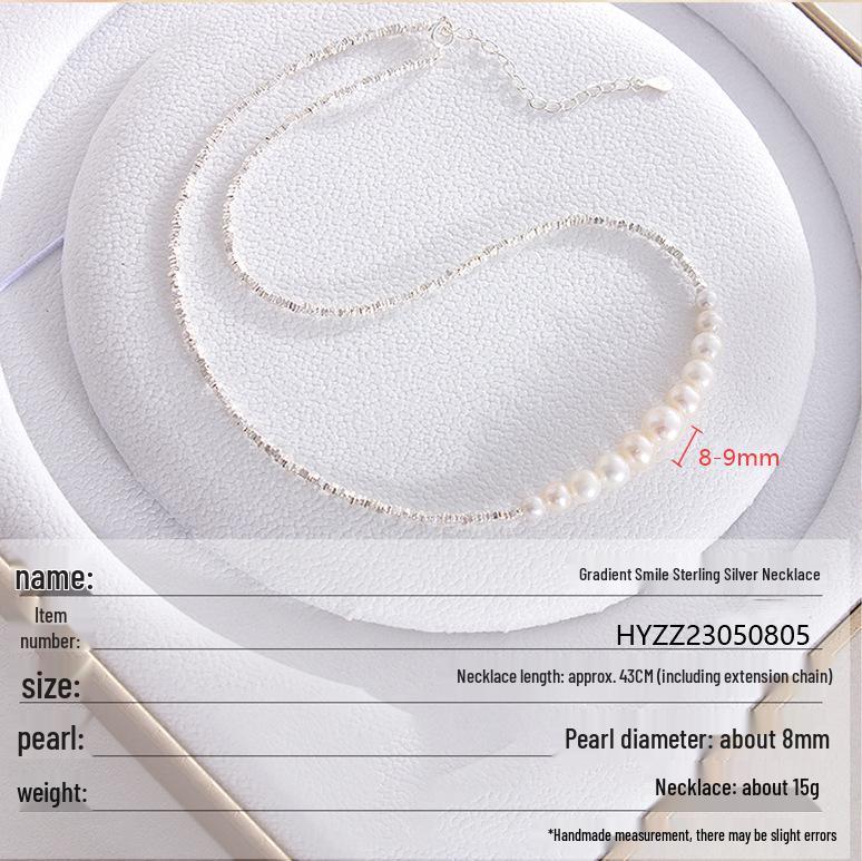 S925 Sterling Silver Simple Luxury Necklace with Natural Freshwater Pearl Smile Clavicle Chain