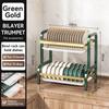 Green Double Layer Kitchen Dish Drying Rack