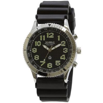 J-AXIS Men's MR84-BK (Analog Radio Sun Flame) Round Watch Black Analog