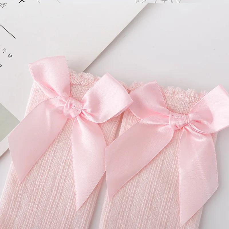 Kids Socks Toddlers Girls Big Bow Knee High Long Soft Cotton Lace Baby Kniekousen Meisje  Children Clothing Baby Stuff