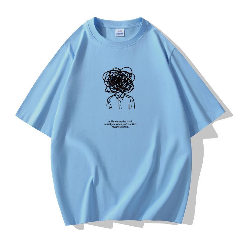 Thinking Pattern Men Short Sleeves T-shirt 100% Cotton Casual Tee Large Size