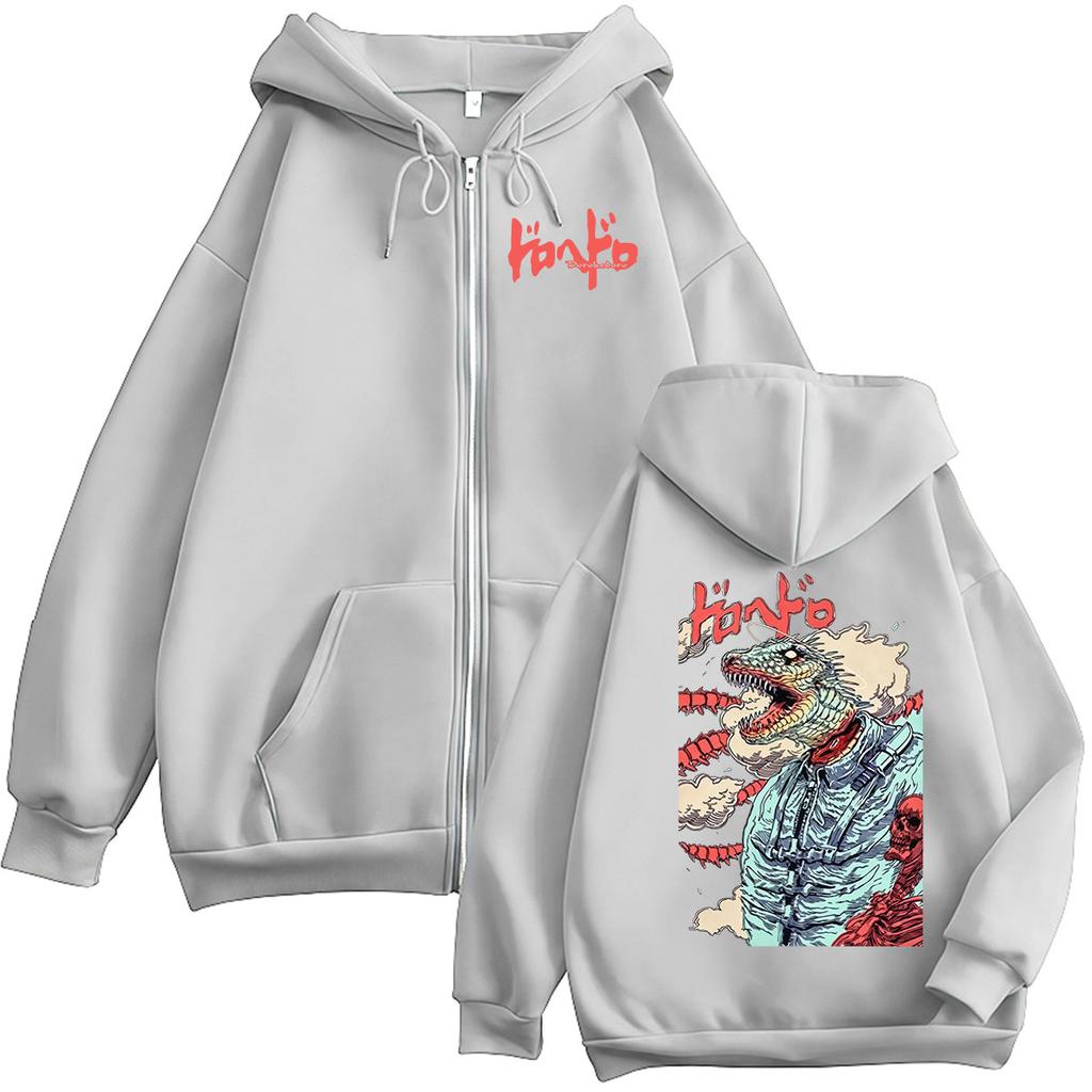 Japońska Anime Dorohedoro Kaiman Bluza z Kapturem na Zamek Męska Damska Vintage Długi Rękaw Modna Oversize Kurtka Bluzy Y2K Streetwear