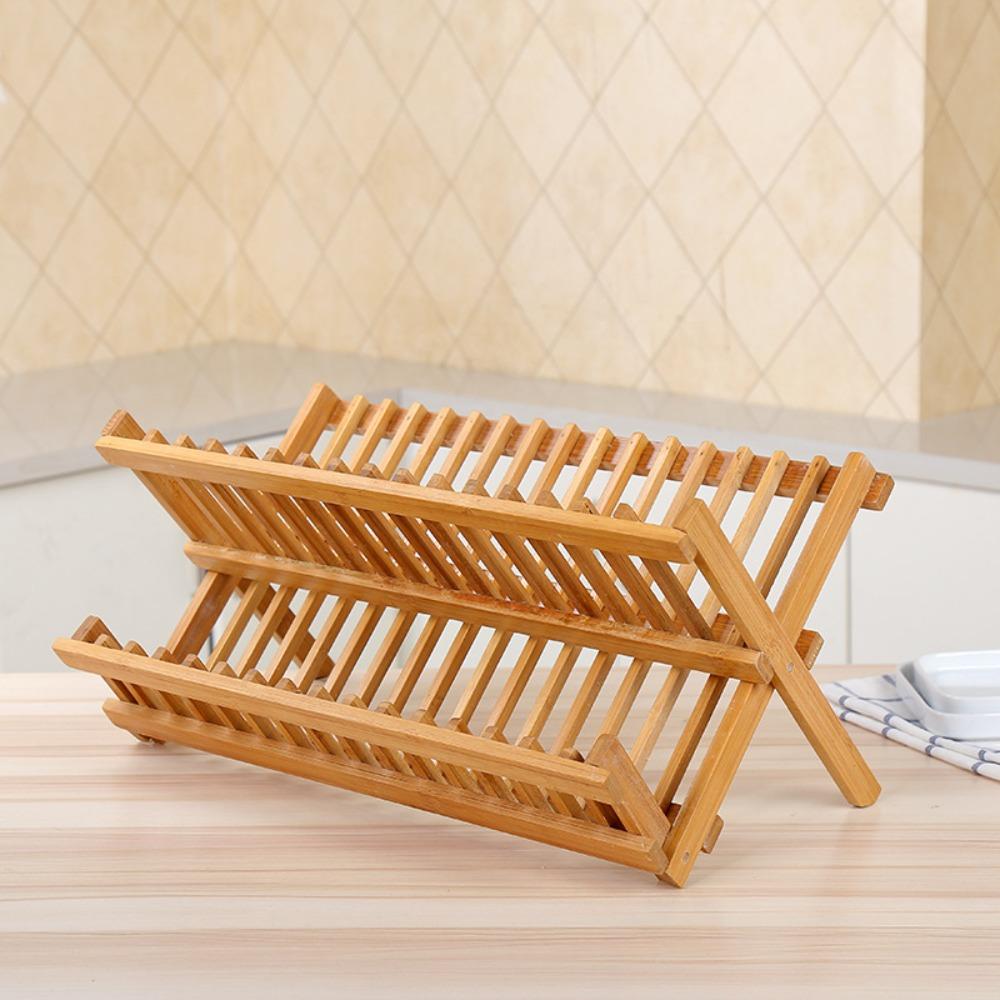 Natural Dish Drying Rack Retro Drying Holder Kitchen Organizer Folding Dish Rack  Home