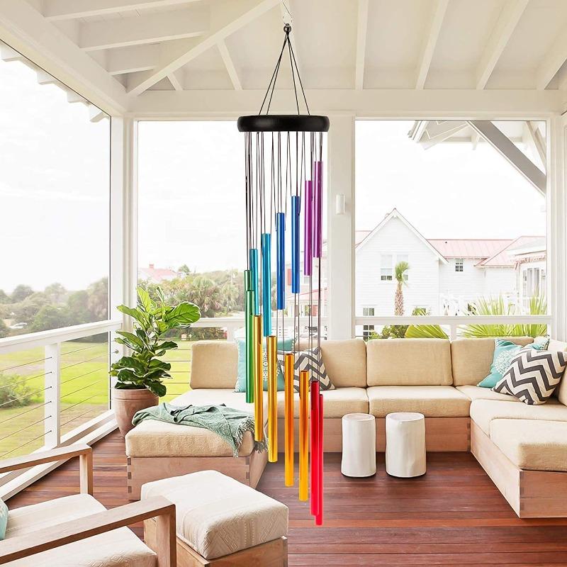 12 Tubes Rotating Solid Wood Aluminum Pipe Wind Chime Waterproof 12 Pipe Classic Matching Music Wind Chime Home Decoration