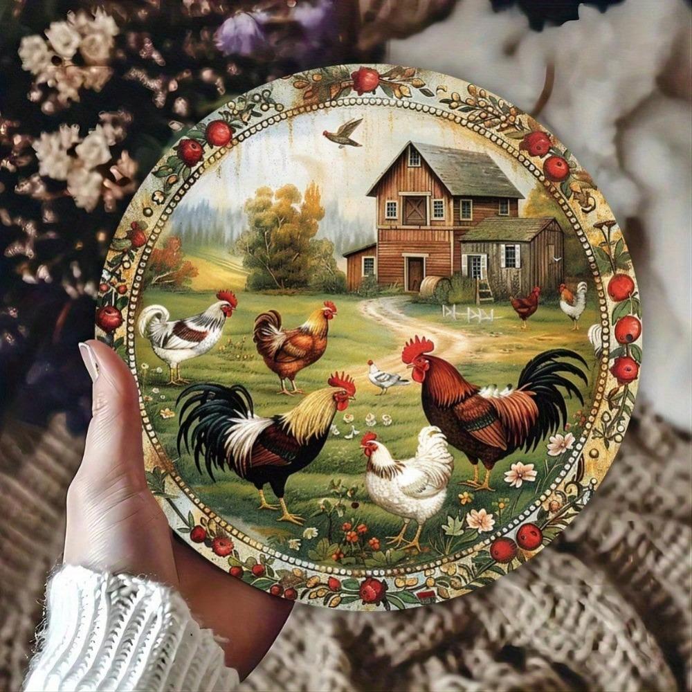 Vintage Funny Chicken Iron Tin Sign 8 Inch Round Wall Art Kitchen Cafe Farmhouse Decor Durable Waterproof Indoor Outdoor