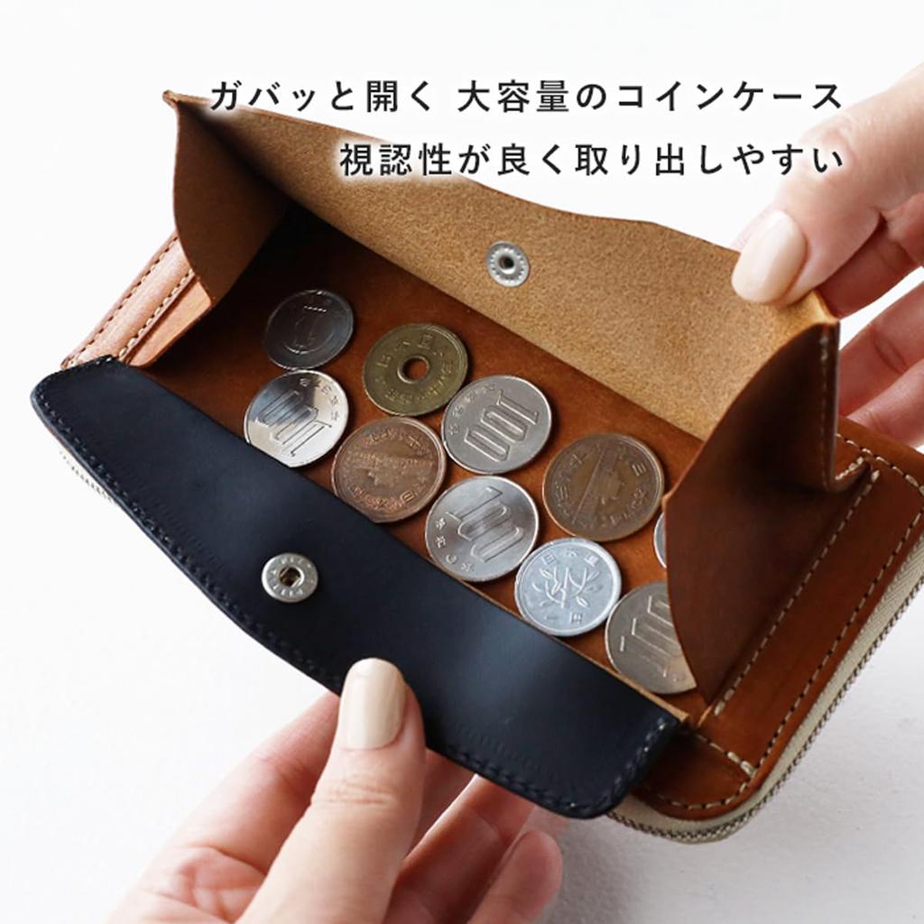 Ikenohata Ginkakuten CRAMP Pueblo Leather Long Wallet with Round Zipper, Men's and Women's, CR-604 (Black)