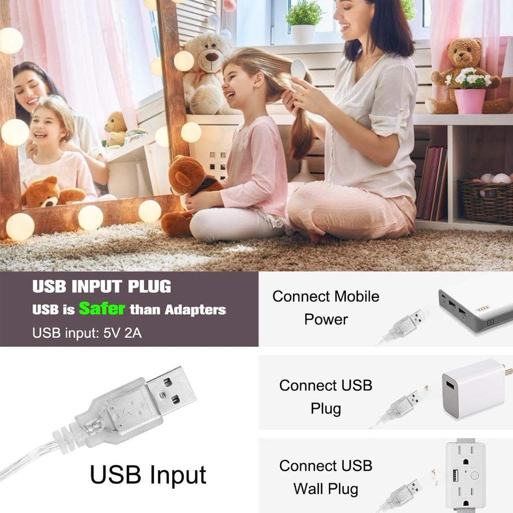 Hollywood 3-Color USB Makeup Mirror Light for Bathroom & Beauty Table