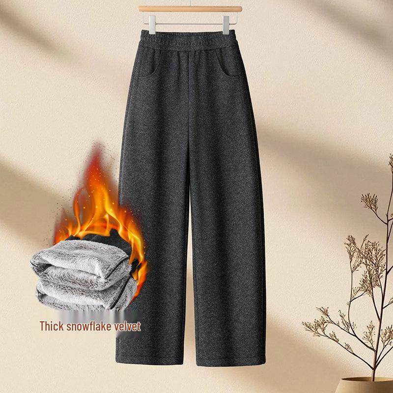 

Women s 2025 Winter Snowflake Velvet Wide-Leg Pants: Elastic Waist, Plus Velvet, Thickened, Warm, Slimming Woolen Design M