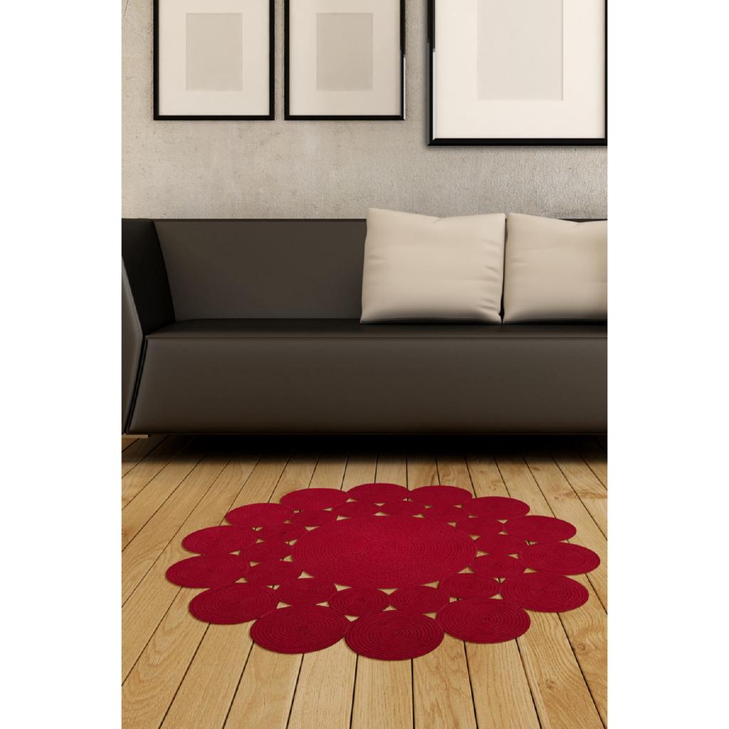 Carpet Wicker Jute Flower Patterned Kilim Carpet