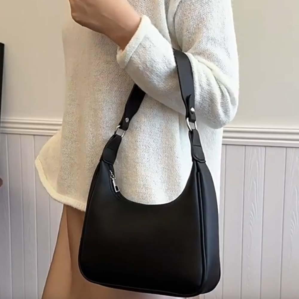 

Black PU Hobo Bag White Texture Handbag Storage Bag French Underarm Bag Shopping чорний