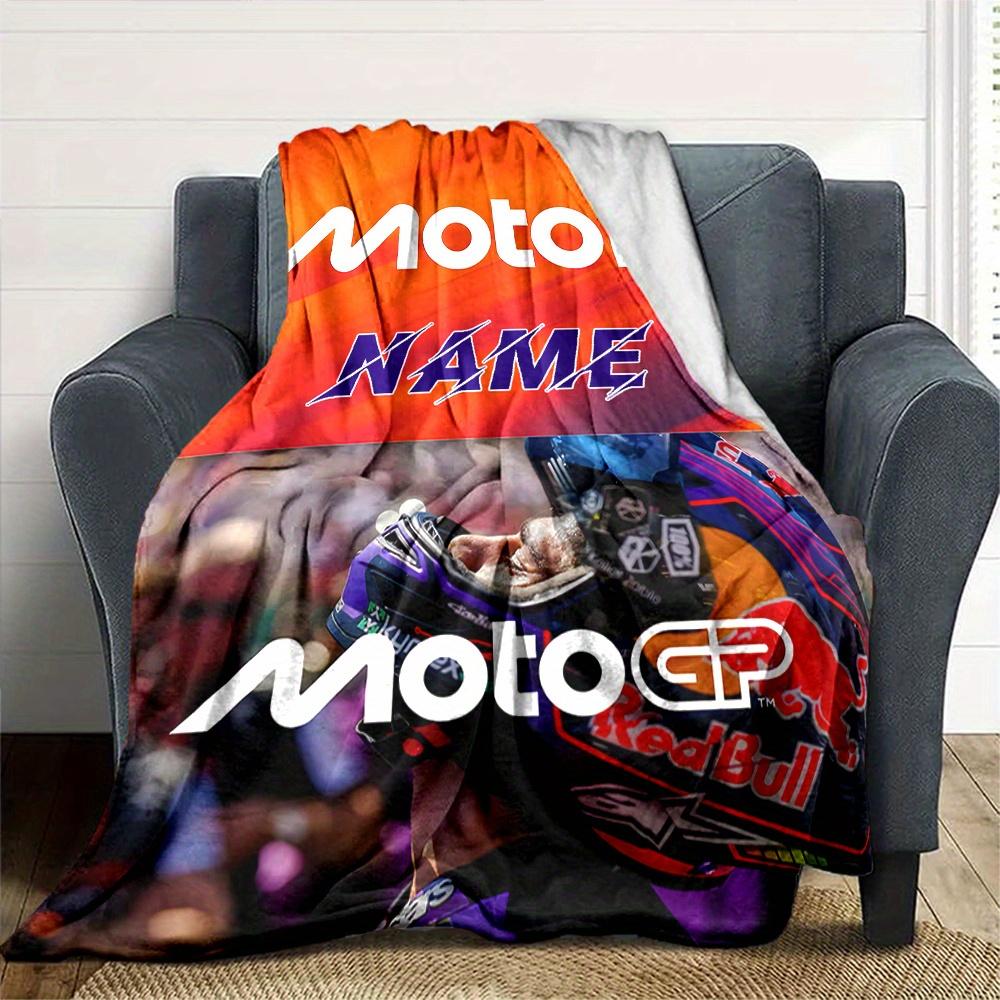 Motorcycle Rider Helmet Race Track Print Blanket Personalized Name Soft Lightweight Versatile Suitable For Sofa Bed Picnic Office Car Travel Machine
