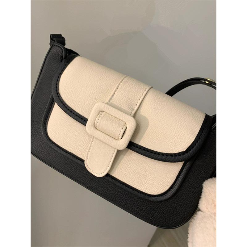 Women's Handbags New Fashion Color Collision Retro Black Axillary Bag Leisure Shoulder Bag Korean Small Square Bag Crossbody Bag