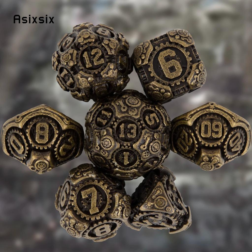 7 ks žluté ozubené kolo Kovová kostka Pevný kov Sada mnohostěnných kostek Vhodné pro RPG stolní karetní hru