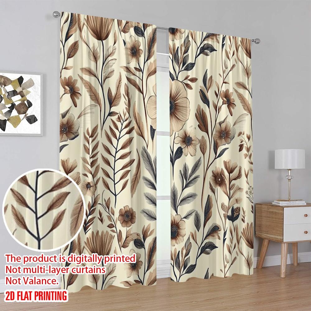 2D flat printing 2pcs Curtain Boho Garden of Nostalgia Branches Leaves Blackout Polyester Wall Decor for Holiday Family Party