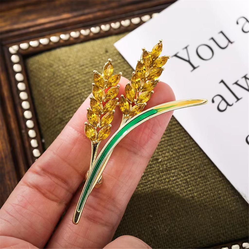 Delicate Ear of Wheat Brooches Women's Dainty Crystal Pin Accessory Trendy Pins Jewelry for Daily Wear Parties Dates