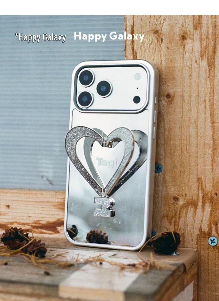 Heart-Shaped Leather Phone Case with Metal Bracket for iPhone 16 Pro Max - Tags That Make You Happy