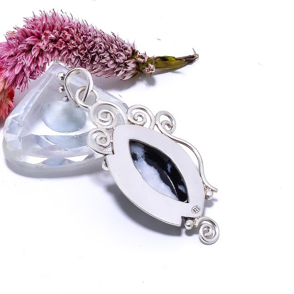 White Buffalo Turquoise - Nevada 925 Sterling Silver Pendant V9094, Black & White Pendant, Marquish Pendant, Valentin's Day Gift, Gift For Her, Birthd