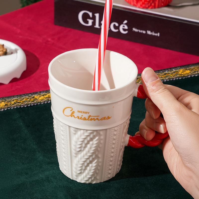 Christmas Cup with Straw Ceramic Cup with Lid with Women's Mug Santa Claus Casual Water Cup High Appearance