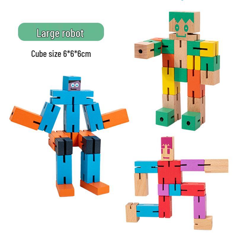 Children's Wooden Magic Cube Deformable Robot Puzzle – Educational and Brain-Teasing Toy