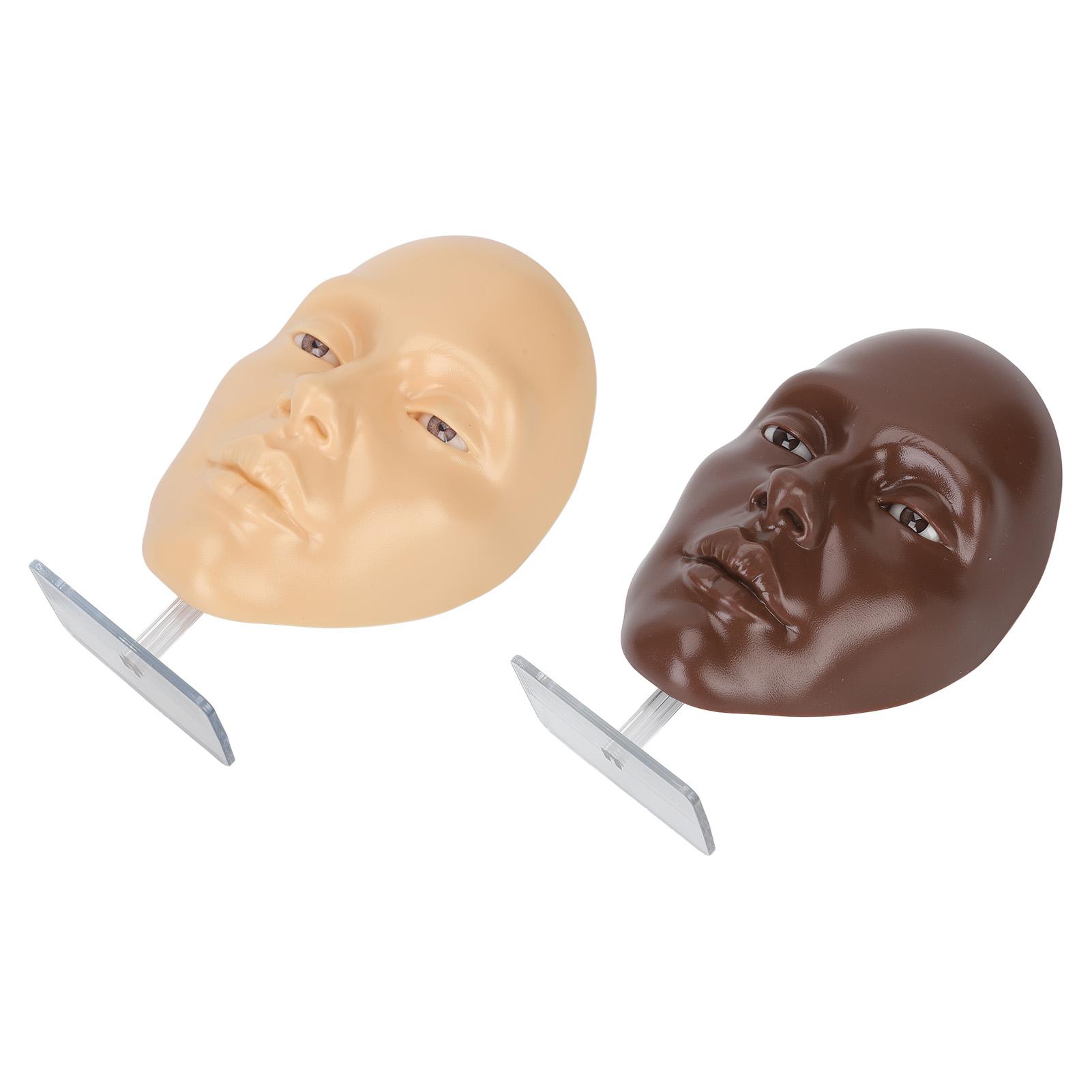 2 Set Makeup Practice Face 5D Silicone Full Face Makeup Mannequin Face with Stand for Emerging Makeup Artist