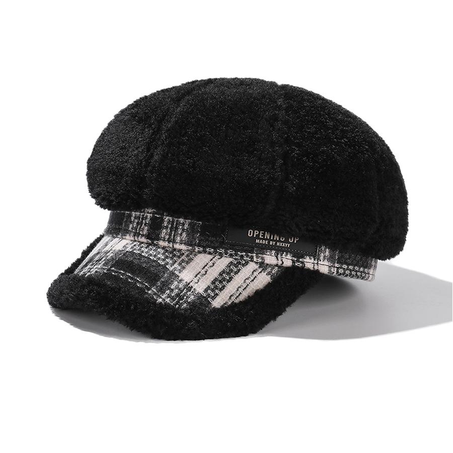 Plüsch achteckige Kappe Damen Herbst Winter warme Baskenmütze großen Kopf Zeitungsjunge Mütze