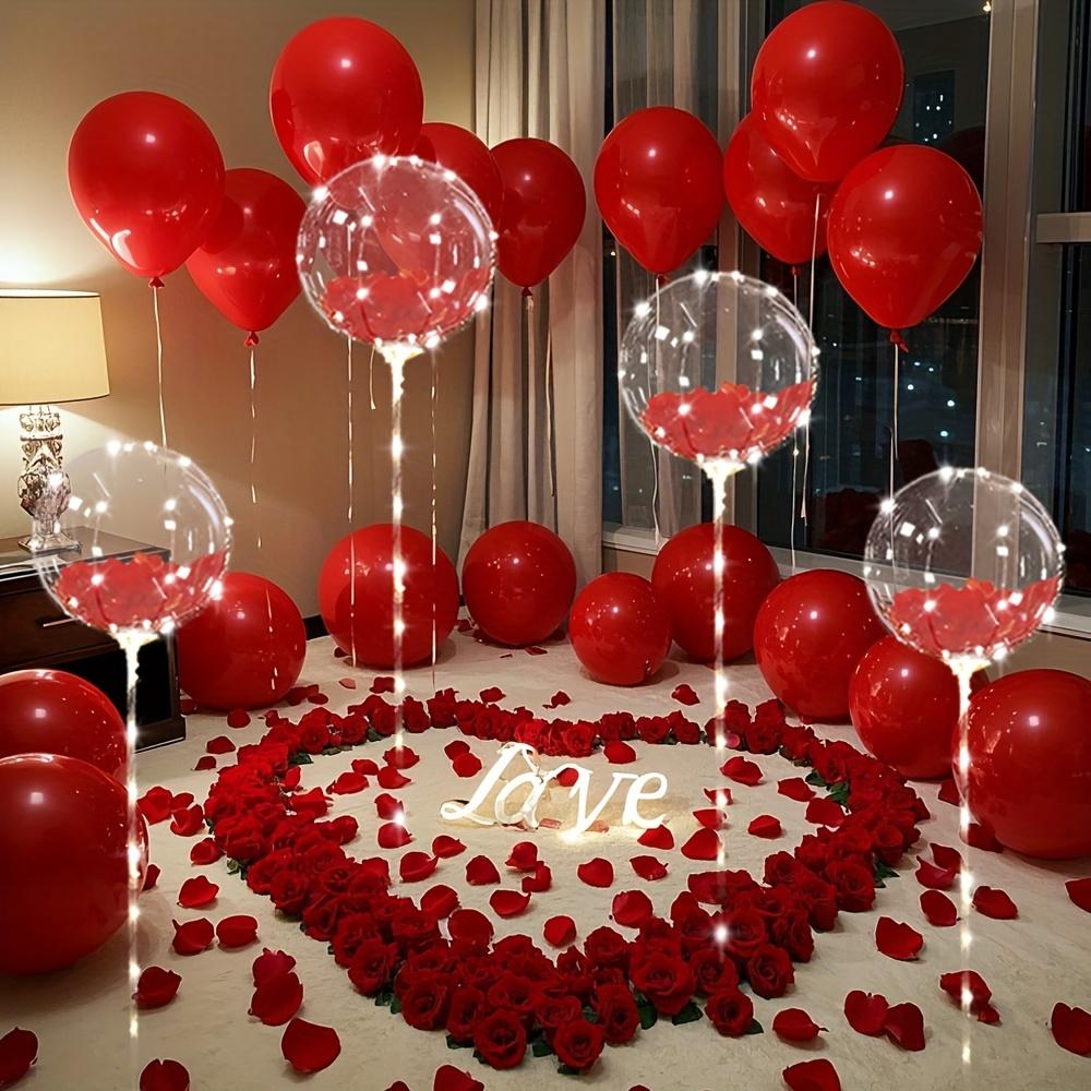 2/5-piece LED Light String Rose Petals Transparent Balloons Suitable for Valentine's Day, Birthday Parties, Marriage Proposals,
