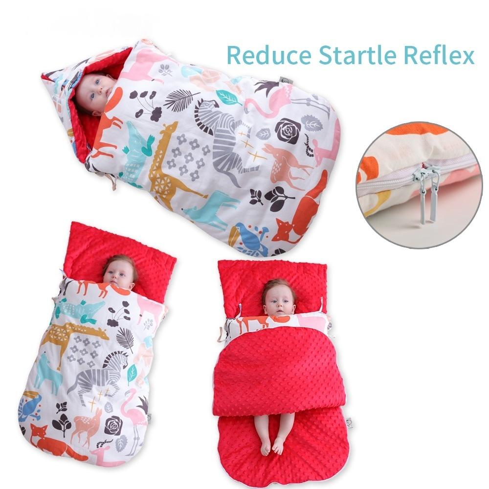 Sac de Couchage Bébé Automne & Hiver en Pur Coton, Couverture Bébé Nouveau-né Double Usage, Châle Chaud/Anti-Sursaut/Coupe-vent