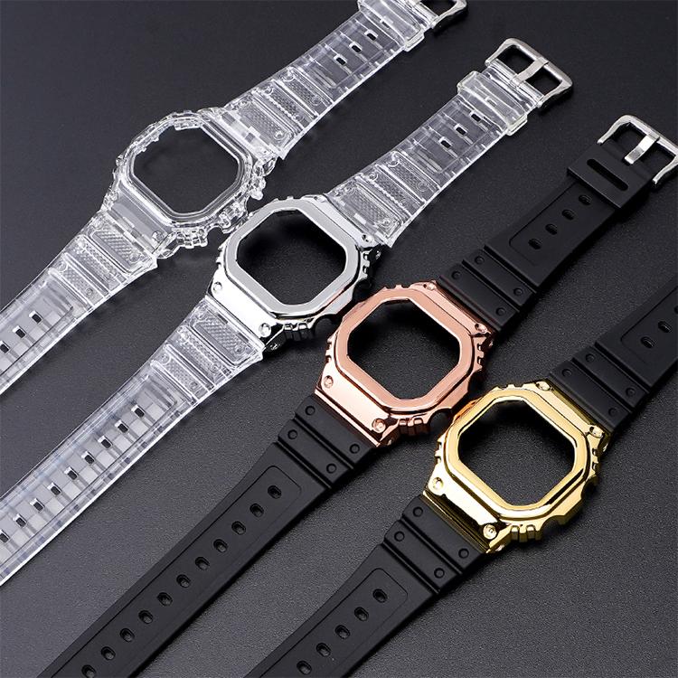Replacement Transparent Resin Strap+PC Bezel for Small Cube Gold Bricks For  Casio G-Shock GMW-B5000 Watch Band
